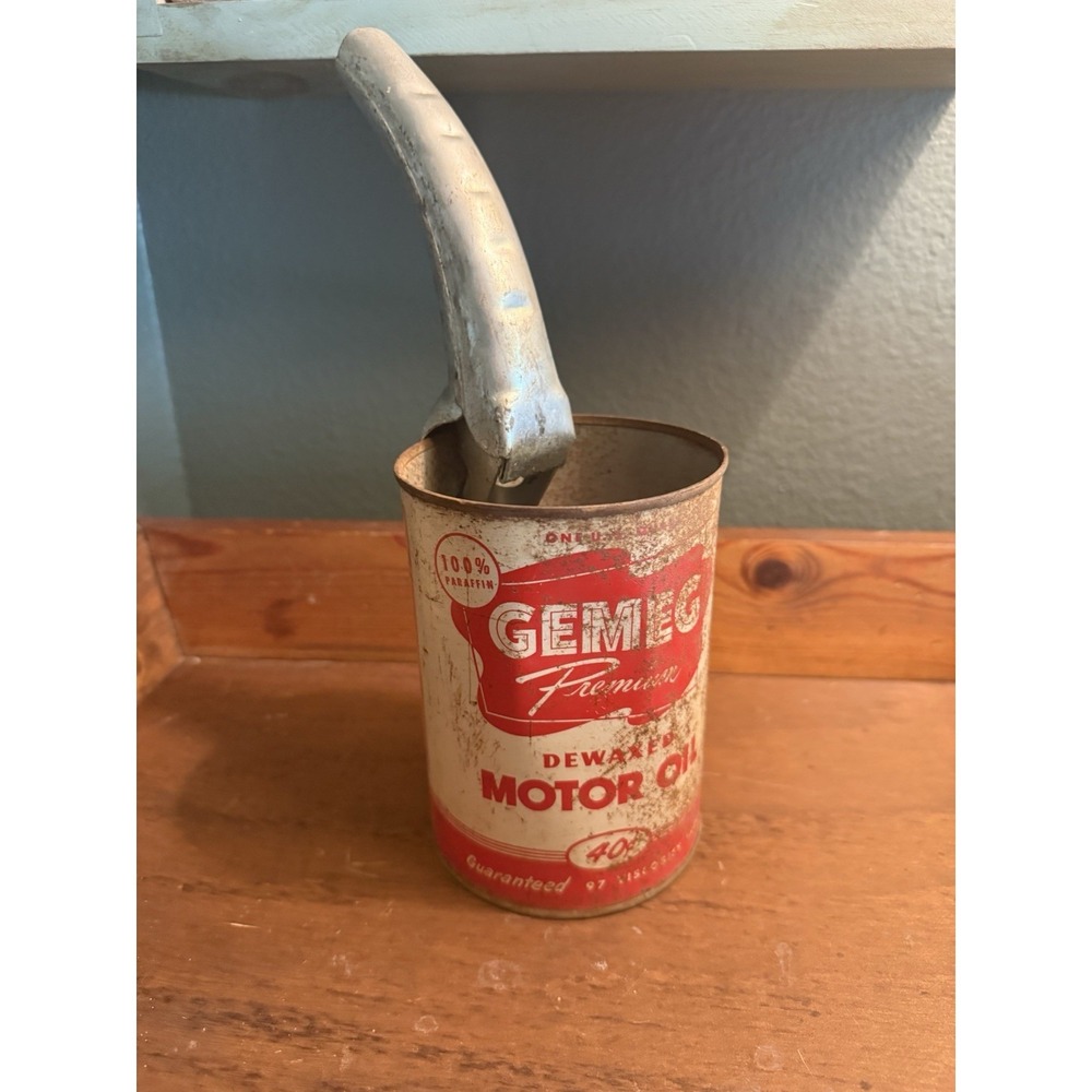 Vintage GEMEG Premium Dewaxed Motor Oil Quart Can Petroliana Gas Oil Advertising